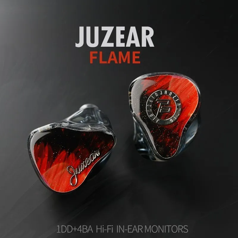 Angelears & JUZEAR FLAME 인이어 이어폰 모니터 헤드폰, 분리형 케이블 IEM 이어폰, HiFi 스테레오 유선 이어버드, 1DD + 4BA