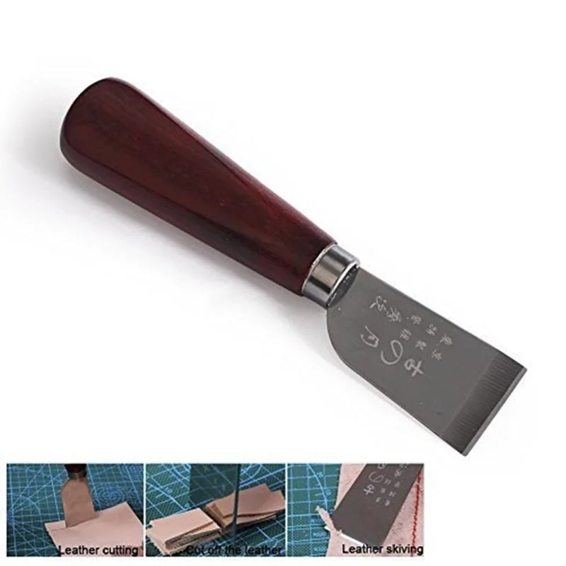 Leather Cutting Knife DIY Leathercraft Tool Wooden Handle Stainless Steel Leather Shovel Knife for Working