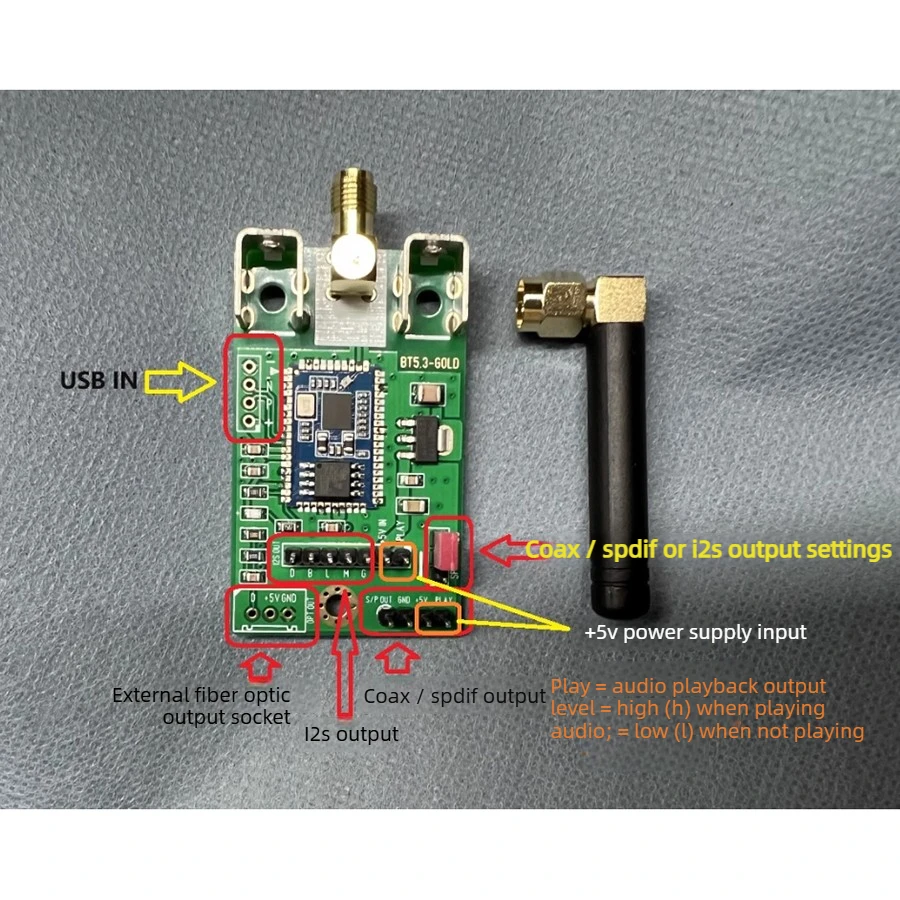 QCC5181 Bluetooth 5.4 수신기 모듈 I2S SPDIF(동축) 출력 지원 DAC 증폭기용 USB 입력 OPT 출력 LDAC