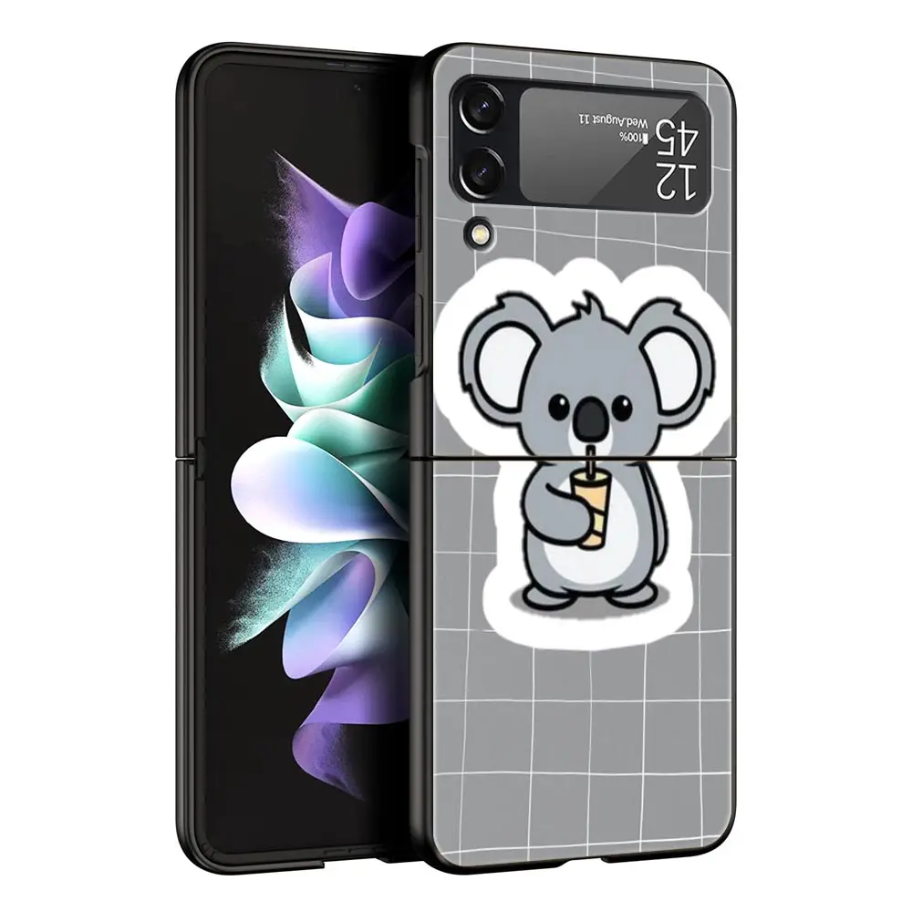 Sleek Black Hard Folding Phone Case with Koala Design