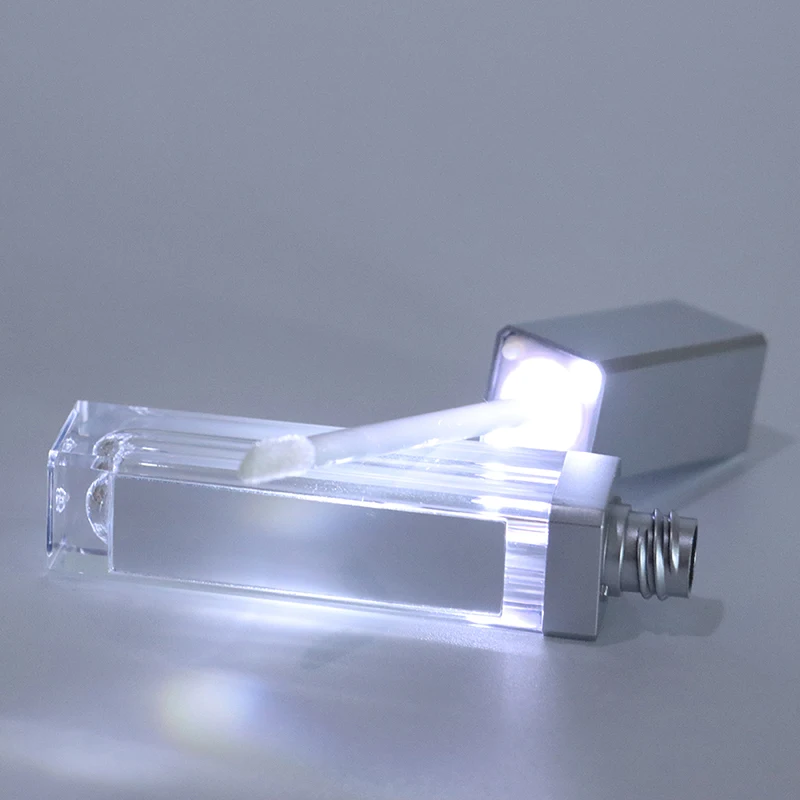 Empty Makeup DIY Lip gloss bottle Black/silver Square Lip Gloss Tube with LED Light mirror Labial glair bottle 7.5ml