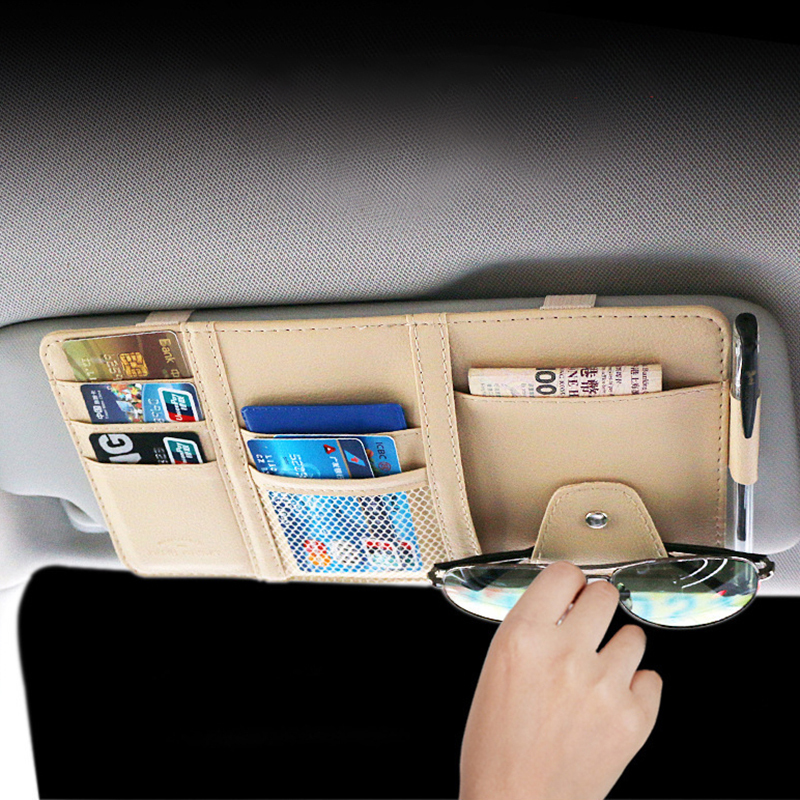 1PC Car Sun Visor Organizer Multi-Pocket Auto Interior Accessories Pocket Organizer Car Document Storage Pouch Pen Holder