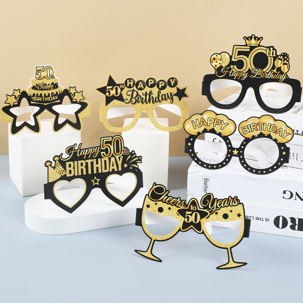 Black Gold Happy Birthday Party Paper Glasses Adult 50th 60th Birthday Party Decoration Supplies Eyeglasses Paper Decoration