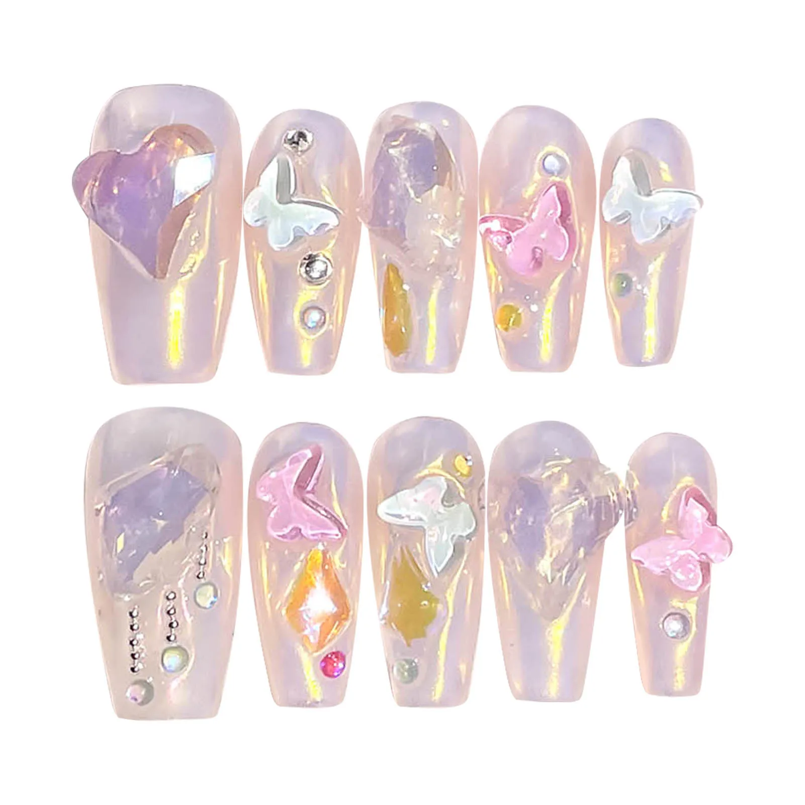 

Aurora False Nails with Rhinestone Long Lasting Safe Material Waterproof False Nails for Women and Girl Nail Salon
