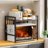 2tier Kitchen Microwave rack Adjustable Width Kitchen Multifuctional Organizer Carbon steel Sturdy Black White 1