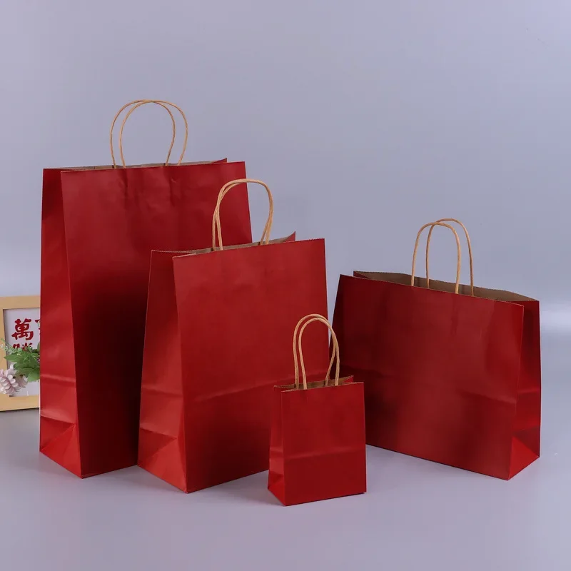 thumbnail image 1 of Bolsas de regalo de papel Kraft con asas, 10/20/30/50 unidades, para compras, manualidades, color marrón y blanco, para fiestas, suministros navideños, 1 of 5