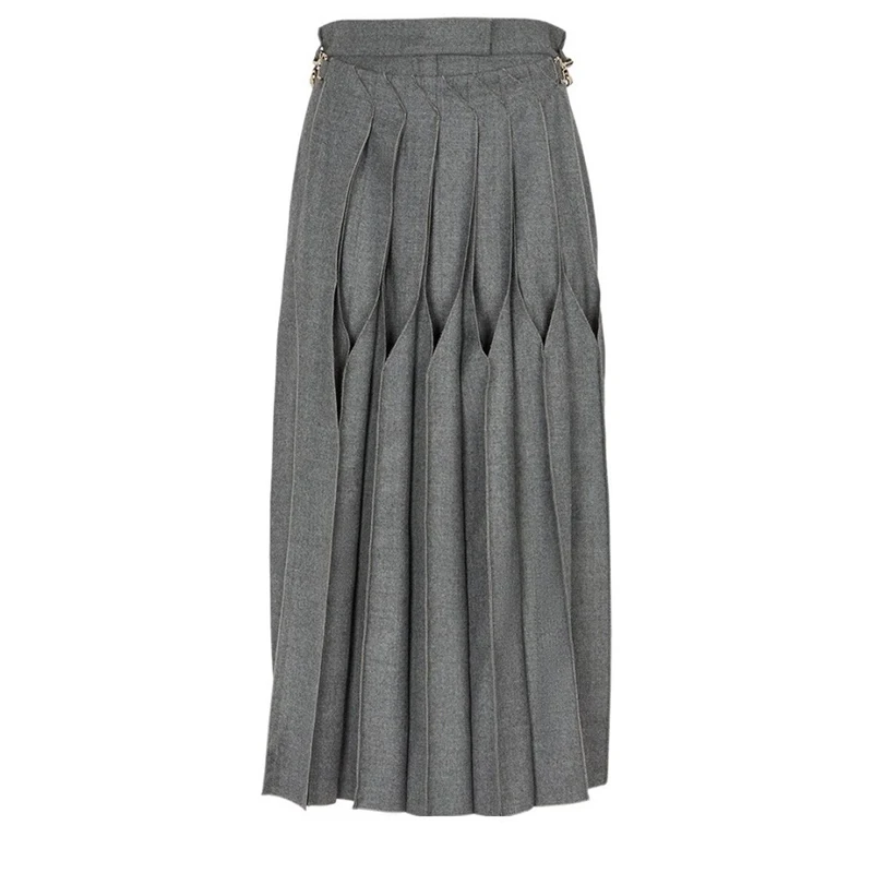 

Fashion Y2K Women High Waist Gray Cotton Skirt Runway New Removable Pleated Waistband Design Maxi Skirts Elegant Slim Clothing