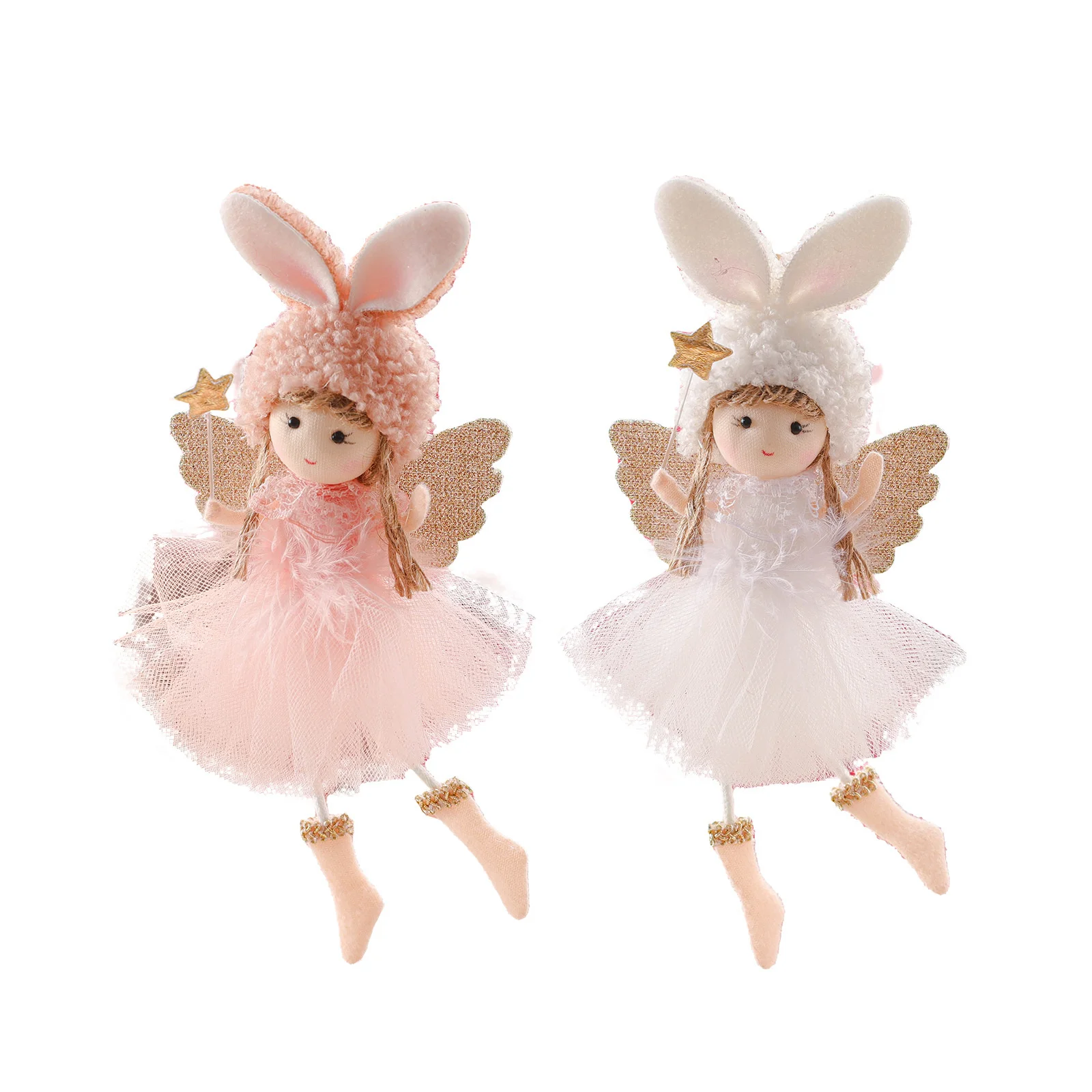 60PCS Lace Rabbit Ear Girl Shape Doll Pendant Christmas Tree Decoration Small Pendant Accessories