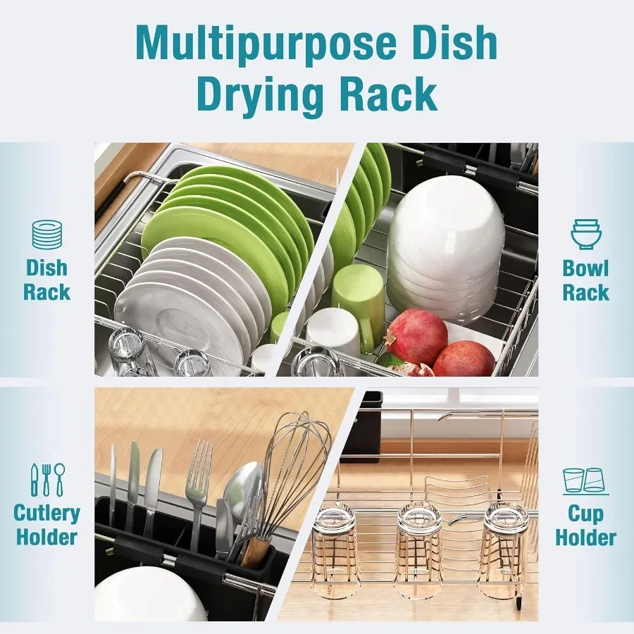 Dish Drying Rack in Sink Expandable Stainless Steel Dish Drainers for Kitchen Counter Dish Dryer Rack for Inside Sink Over The