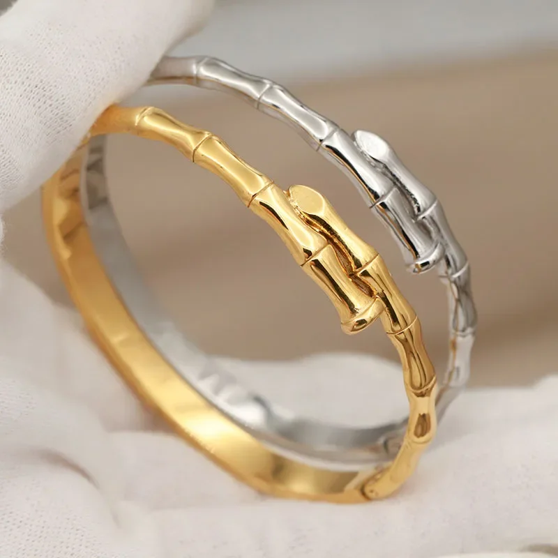 316L Stainless Steel Metal Bamboo Bangles for Women Fashion Brand Jewelry Classic Geometric Bracelets  Accessories 4