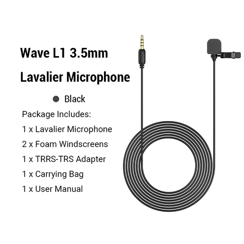 SmallRig L1-3.5mm TRS/TRRS 전문 라발리에 마이크, 휴대폰 컴퓨터 브이로그 옷깃 클립온 마이크, 6.5ft 3388 7
