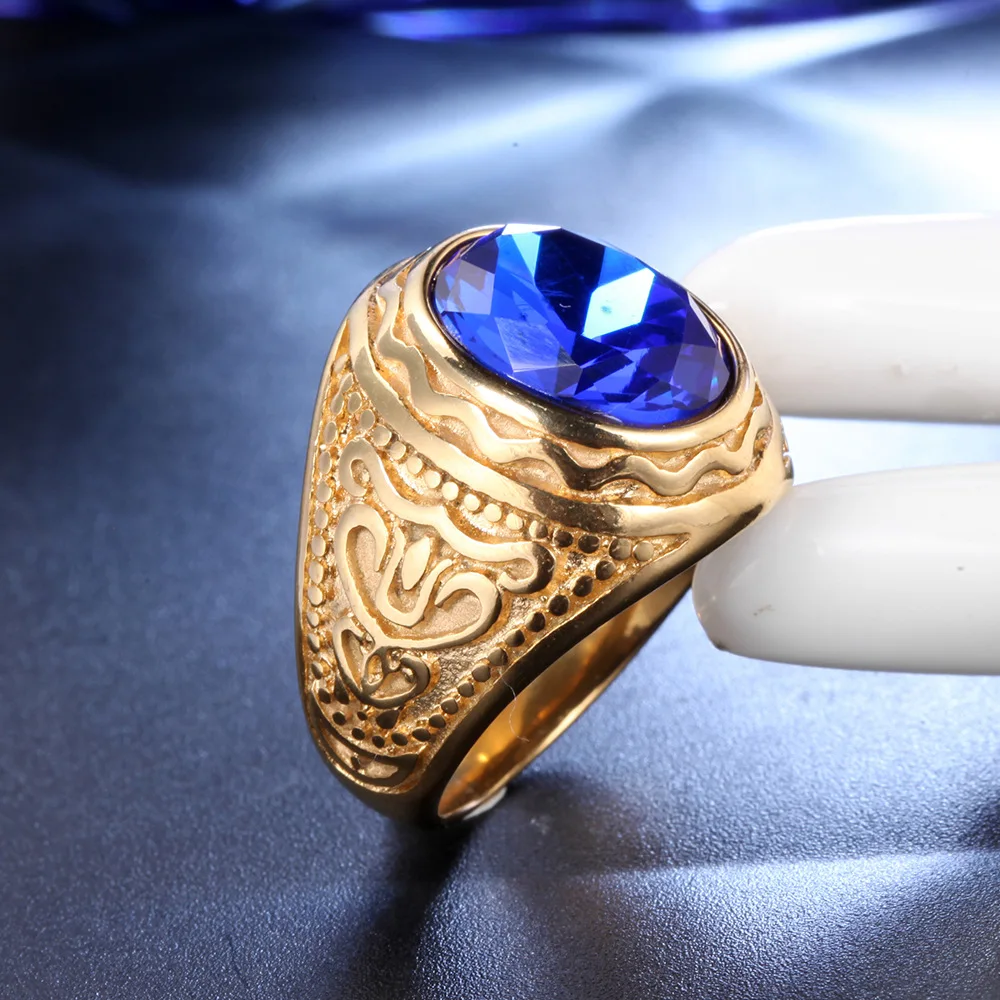 Titanium Steel Rings Inlaid Crystal Zircon Classic Retro Style Ring