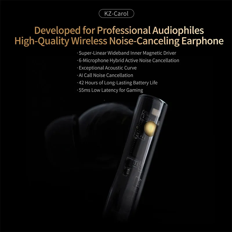 Wireless Earbuds Wireless Bluetooth Headphones Bluetooth Earphones Wireless Bluetooth Earphones Wireless Earphones In Ear Earphones KZ Carol TWS Bluetooth 5.3 Earphone 6 MIC Active Noise Canceling True Wireless waterproof Stereo HiFi in-Ear Earbud