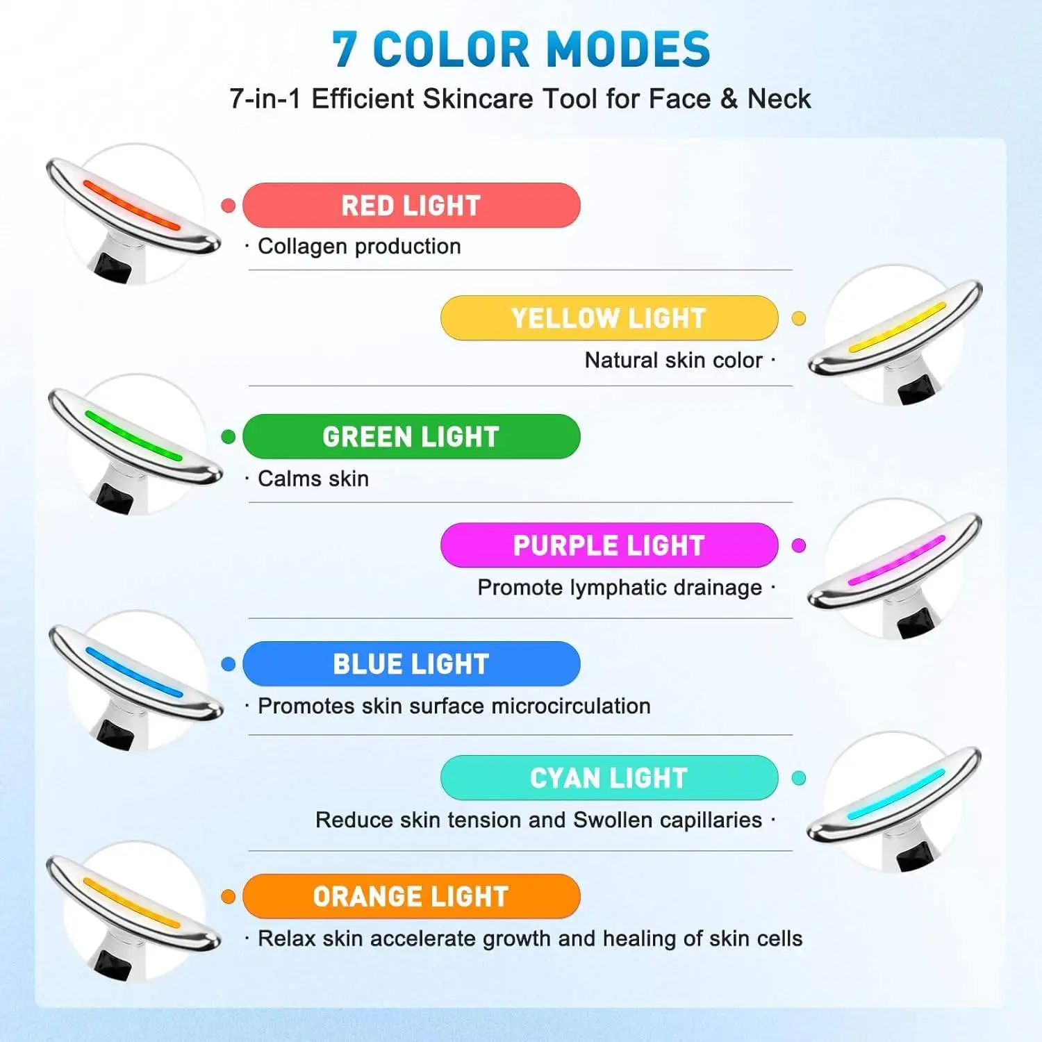 7 in 1 LED Photon Face Neck Massager Microcurrent Facial Beauty Device Skin Care Tool Lifting Tightening Sagging Skin