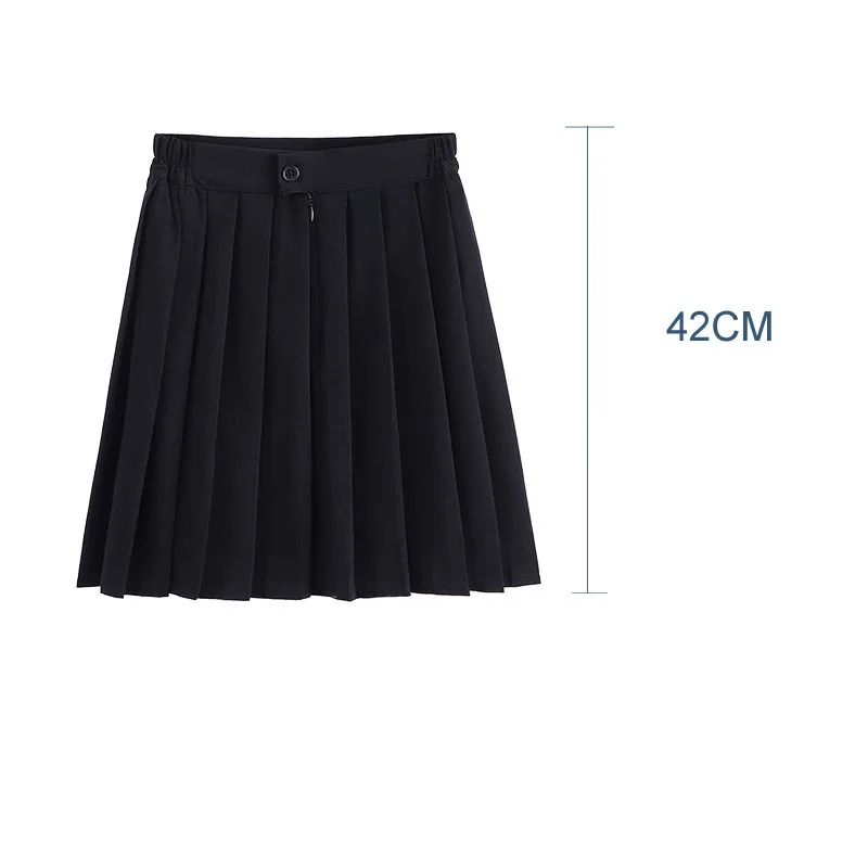Japanese Schoolgirl Skirt Japanese School Uniform Elastic Waist Japanese Student Girls School Uniform Solid Color Suit Pleated Skirt Short/Middle/Long High School Dress