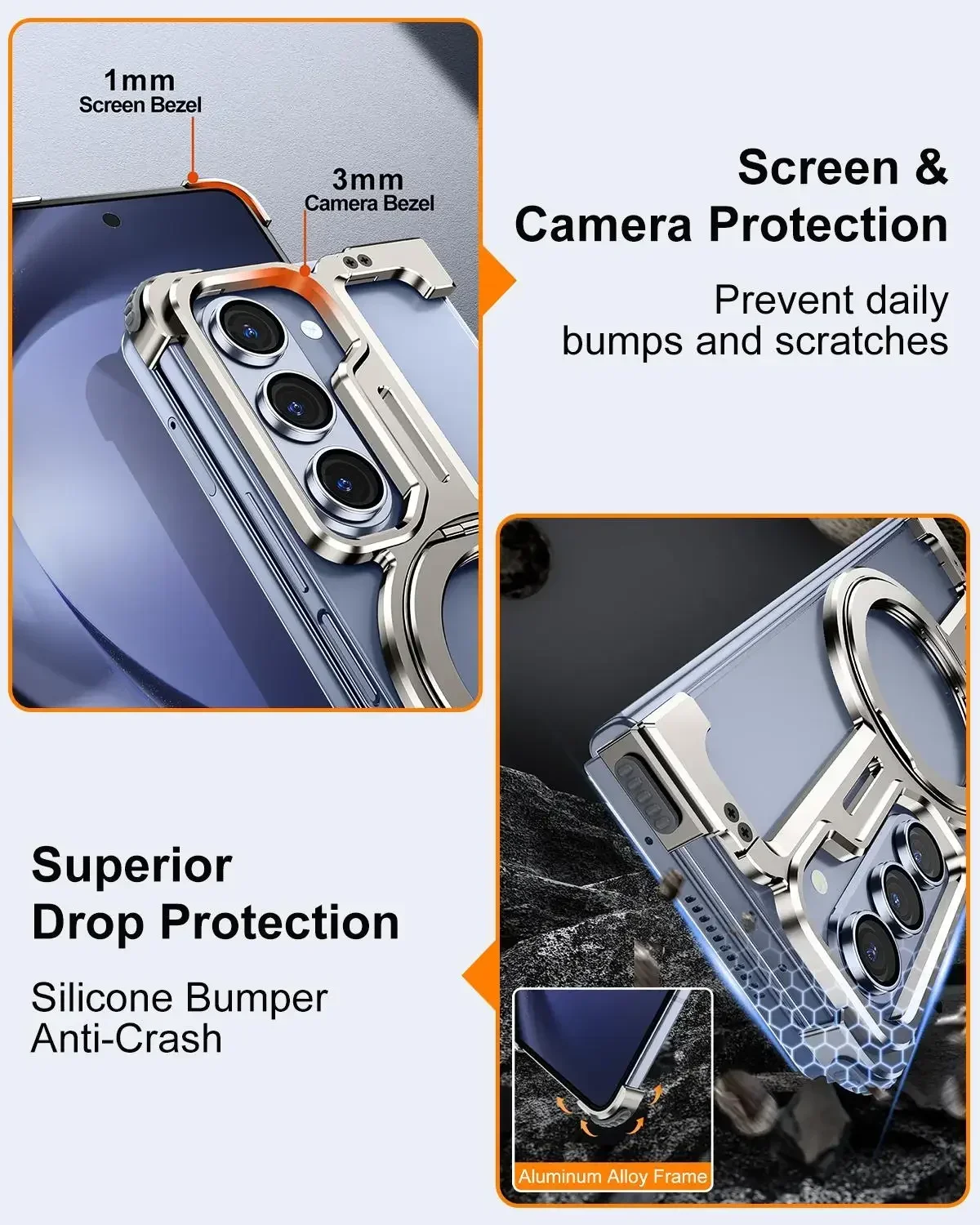 Eary Frameless for Samsung Galaxy Z Fold 6 5 Phone Case with Magsafe Kickstand 360°Rotatable Bezel Less Ultra for Z Fold 5 Cover