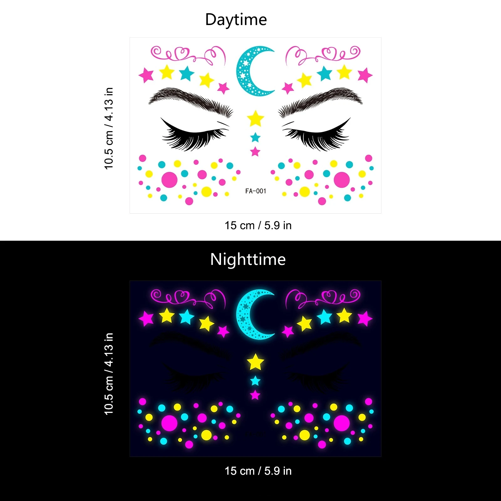 Glow in The Dark Temporary Tattoos, Face Tattoo Stickers Neon Face Tattoo Glitter Festival Gadget for Party Carnival Fancy Dress