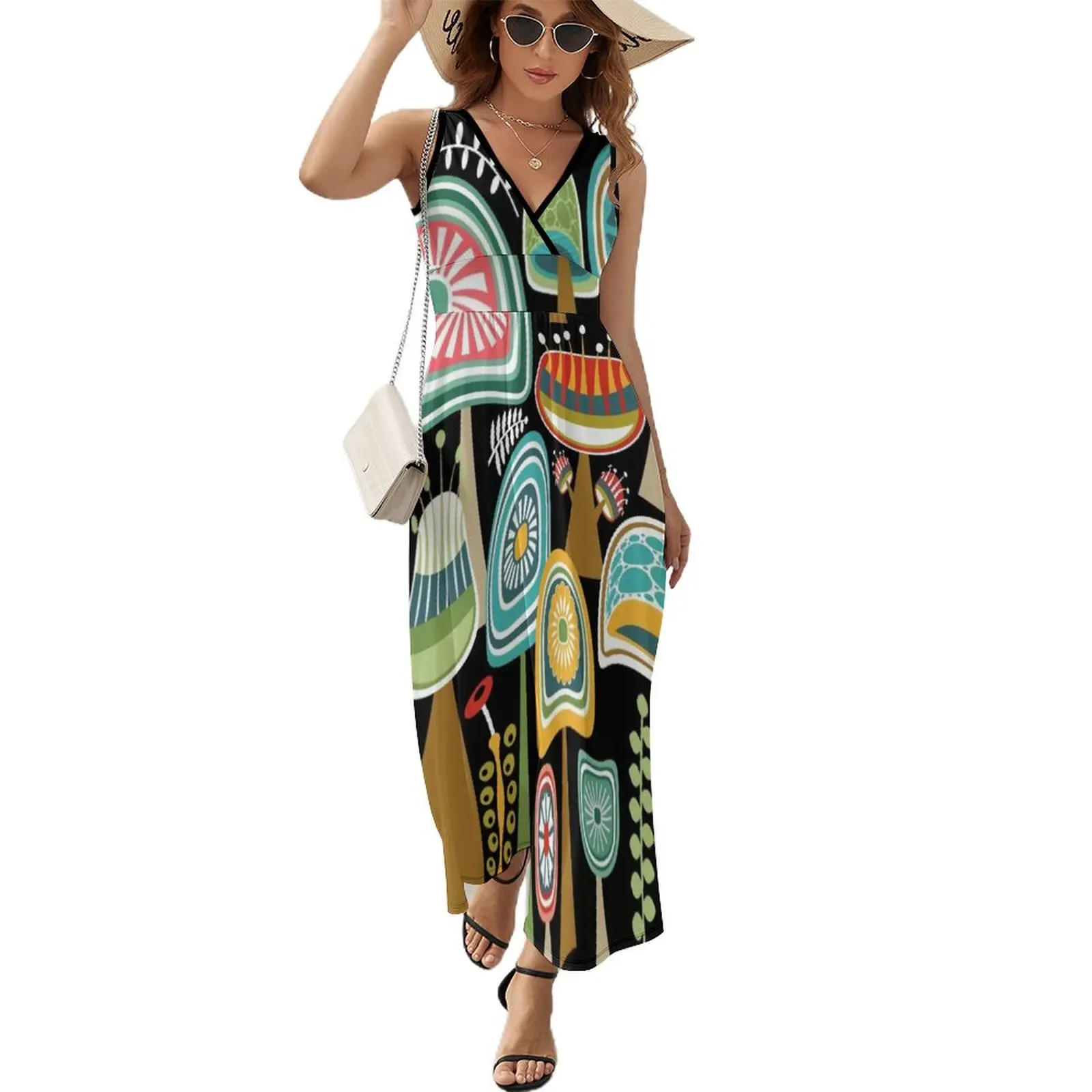 

Colorful Mid Century Modern Mushrooms // Large Scale Sleeveless Dress Female clothing birthday dress for women
