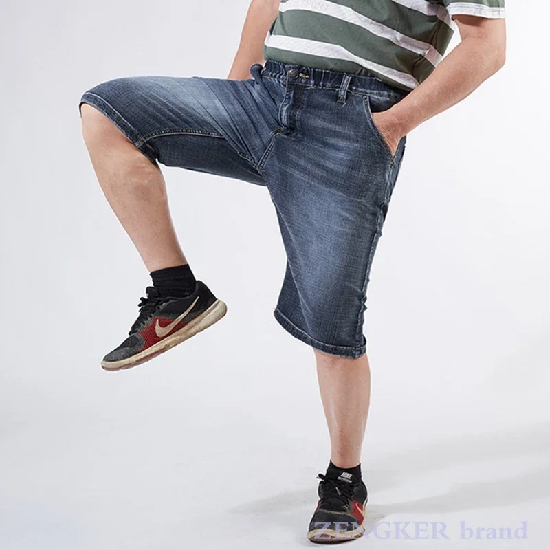 Summer Denim Shorts Men's Five-Point Pants Plus Size Loose Elastic Waist 50 52 Oversized