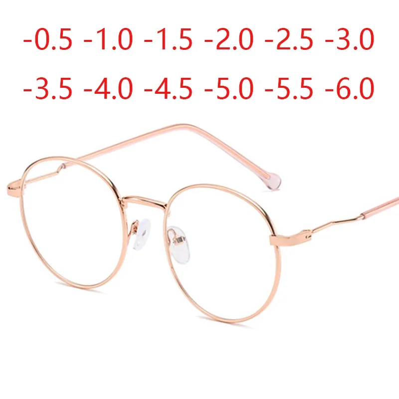 Okulary korekcyjne kobiety mężczyźni okrągłe wykończone okulary dla osób z krótkowzrocznością Unisex krótkowidzeniowe okulary-1.0 -1.5 -2.0 -2.5 -3.0 -4.0 -5.0 -6 1