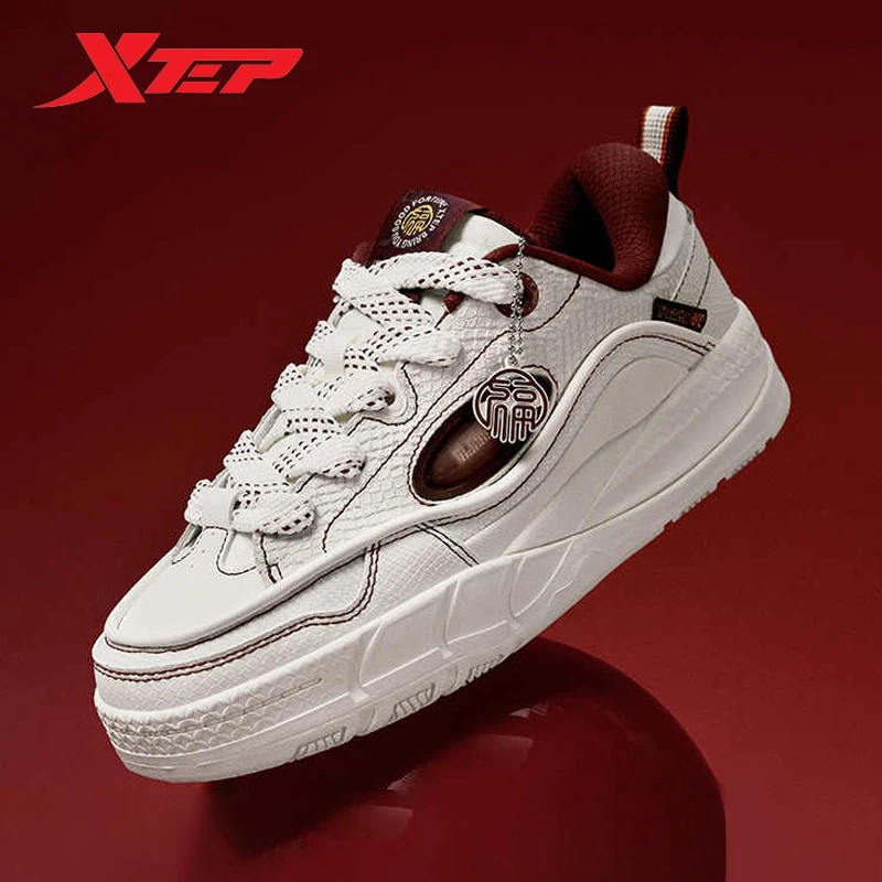 Xtep Low Skateboarding Shoes Women Spring Thick Sole Heightening Breathable Retro Sneakers 875118310017