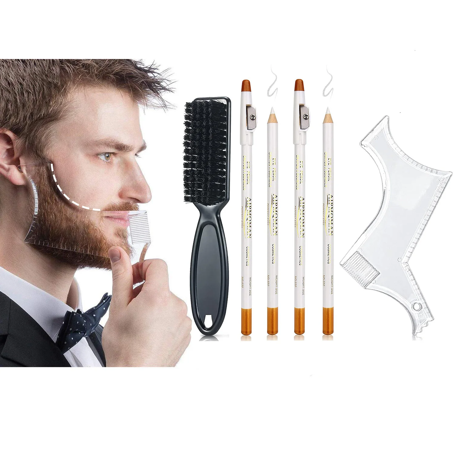 Beard Line Ruler 6Pcs Set Beard Shaper Set Stencil Tool Beard Line Pen Brush Ruler ...