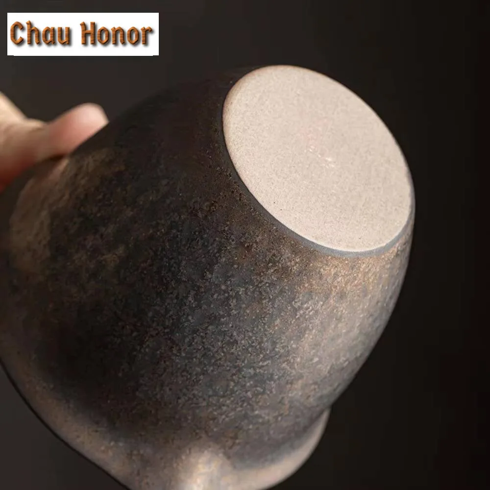 200ml Handmade Iron Rust Glaze Gaiwan Hand Grab Pot Japanese Rough Pottery Tea Tureen Tea Maker Cover Bowl Teaset Collection