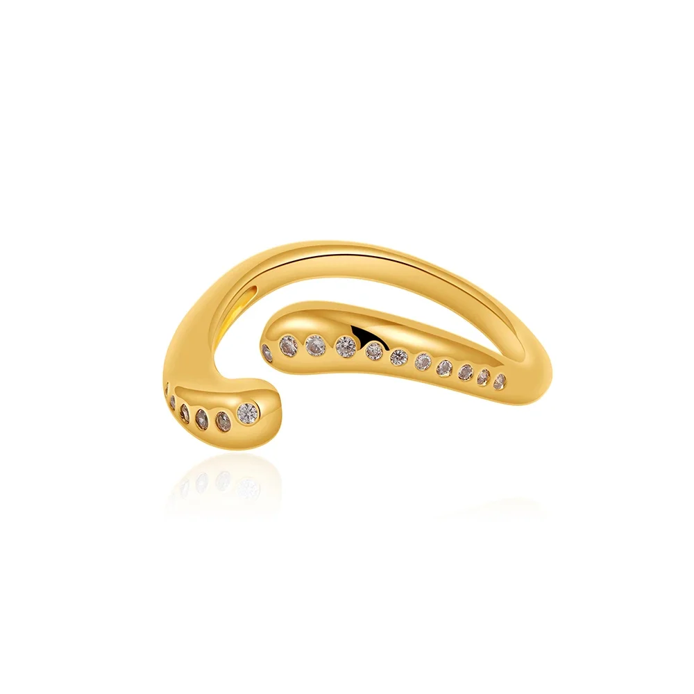 Minimalist Opening Twisted Circle Rings Inlaid Cubic Zirconia Sleek Gold Plated Metal Finger Ring Unique Jewelry Wholesale Joyas