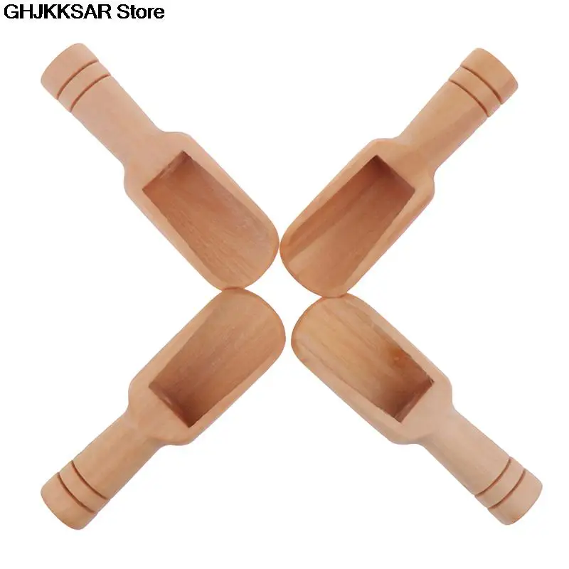 Wooden Spoon Wooden Salt Scoop Coffee Tea Mini Sugar Spoon Round Handle Scoop Teaspoon Small Salt Shovel Milk Powder Scoops Wood Condiment Spoons 4pcs