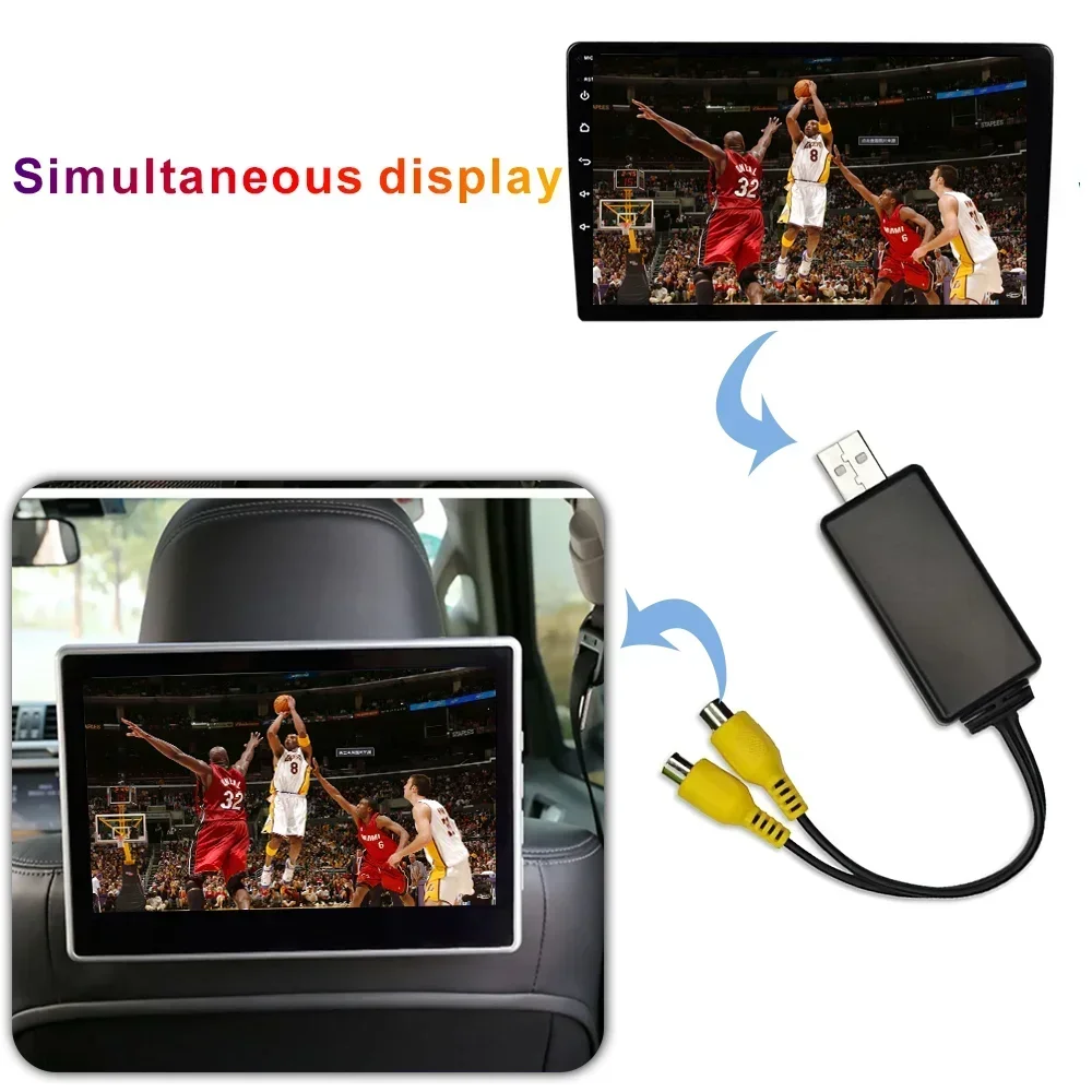 USB to RCA Video Output Adapter Cable - Dual Video Output for Car Radio Accessories and Android TV