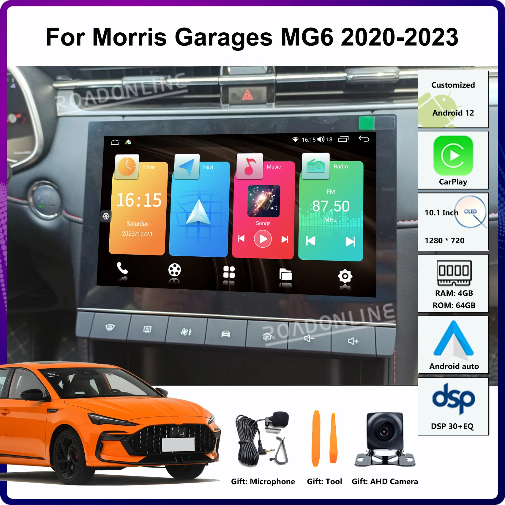 

10.1” Android 12 Car Radio For Morris Garages MG 6 MG6 2020-2023 GPSCar Multimedia Player Stereo Radio Receiver 4G+WIFI CarPlay