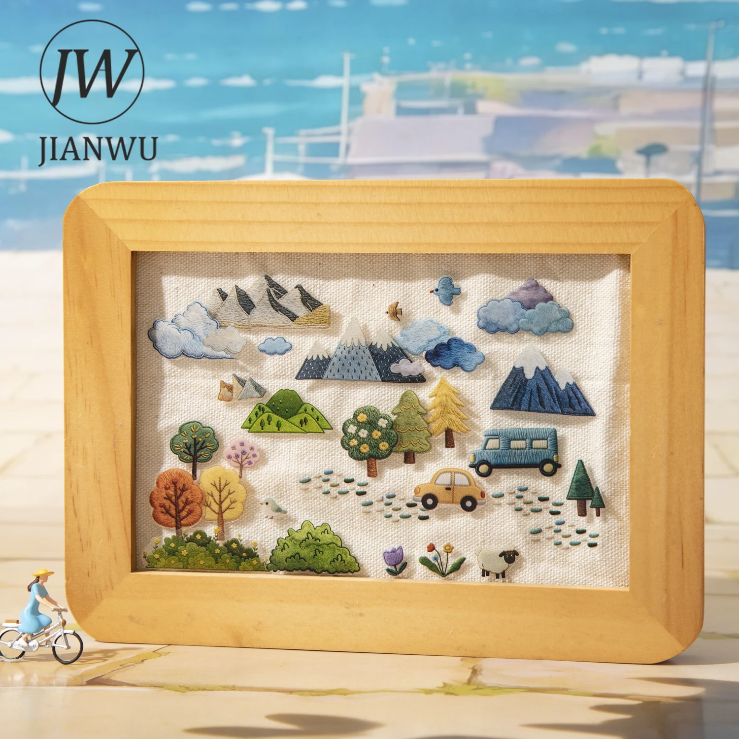 JIANWU 바람의 여행 시리즈 빈티지 나무 구름 꽃 풍경 소재 콜라주 PET 테이프 크리에이티브 저널 문구류