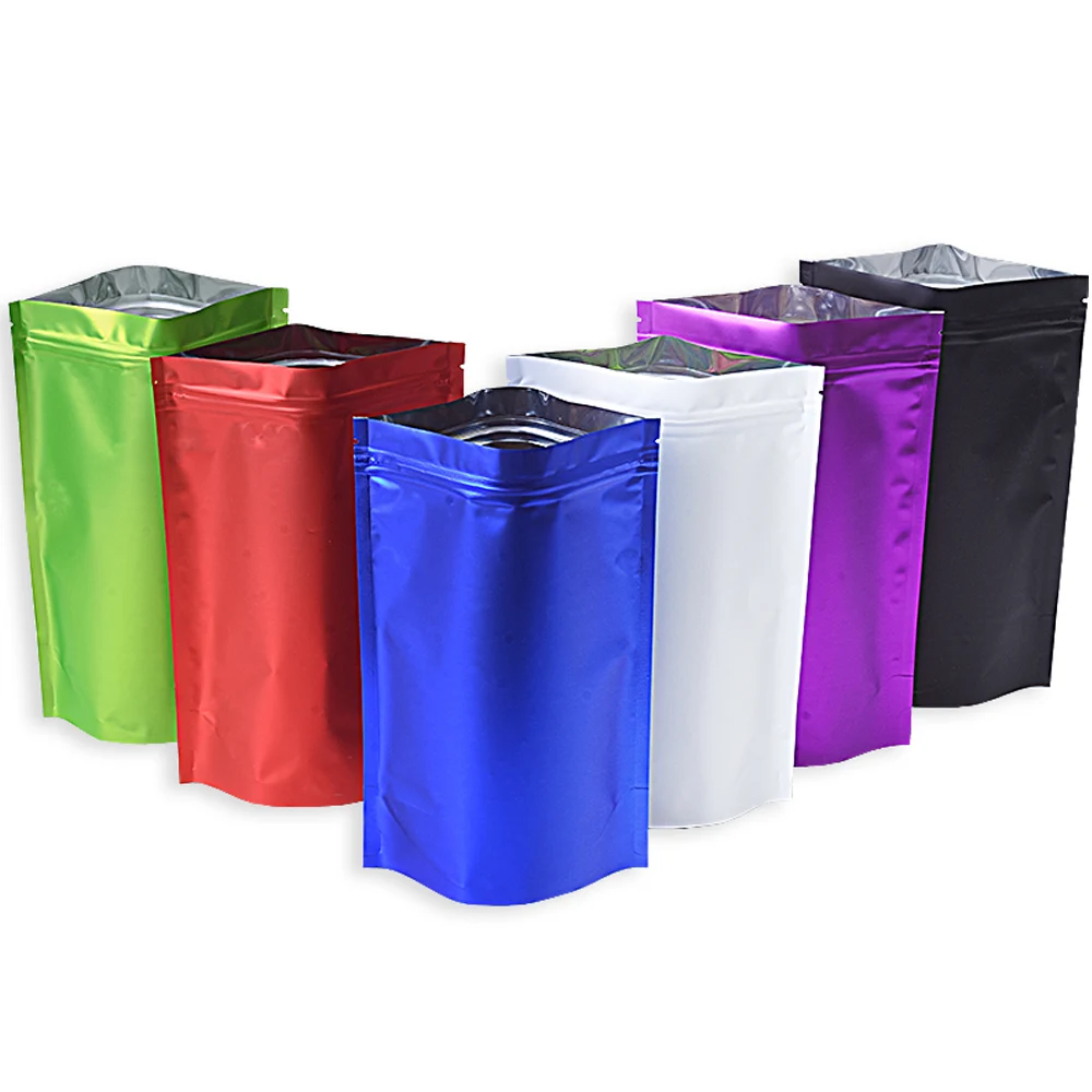 Matte Mylar Foil Stand Up Zip Lock Reusable Food Storage Pouches - 100 Pack