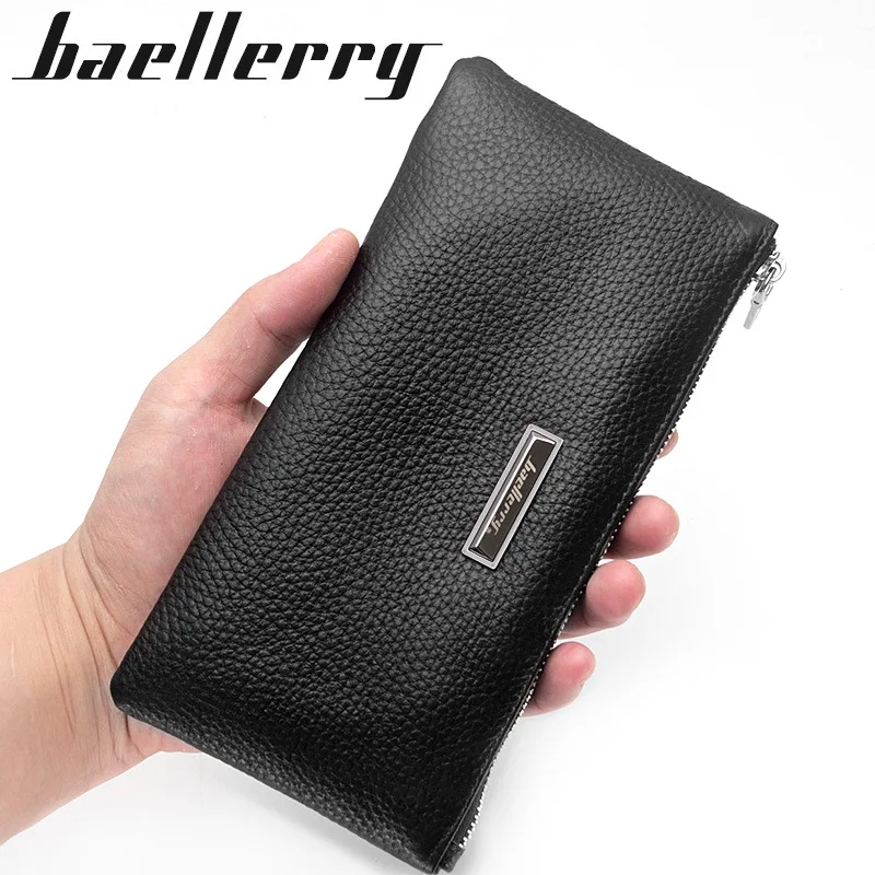 Men's Long Leather Wallet Zippered Thin Vintage Handbag