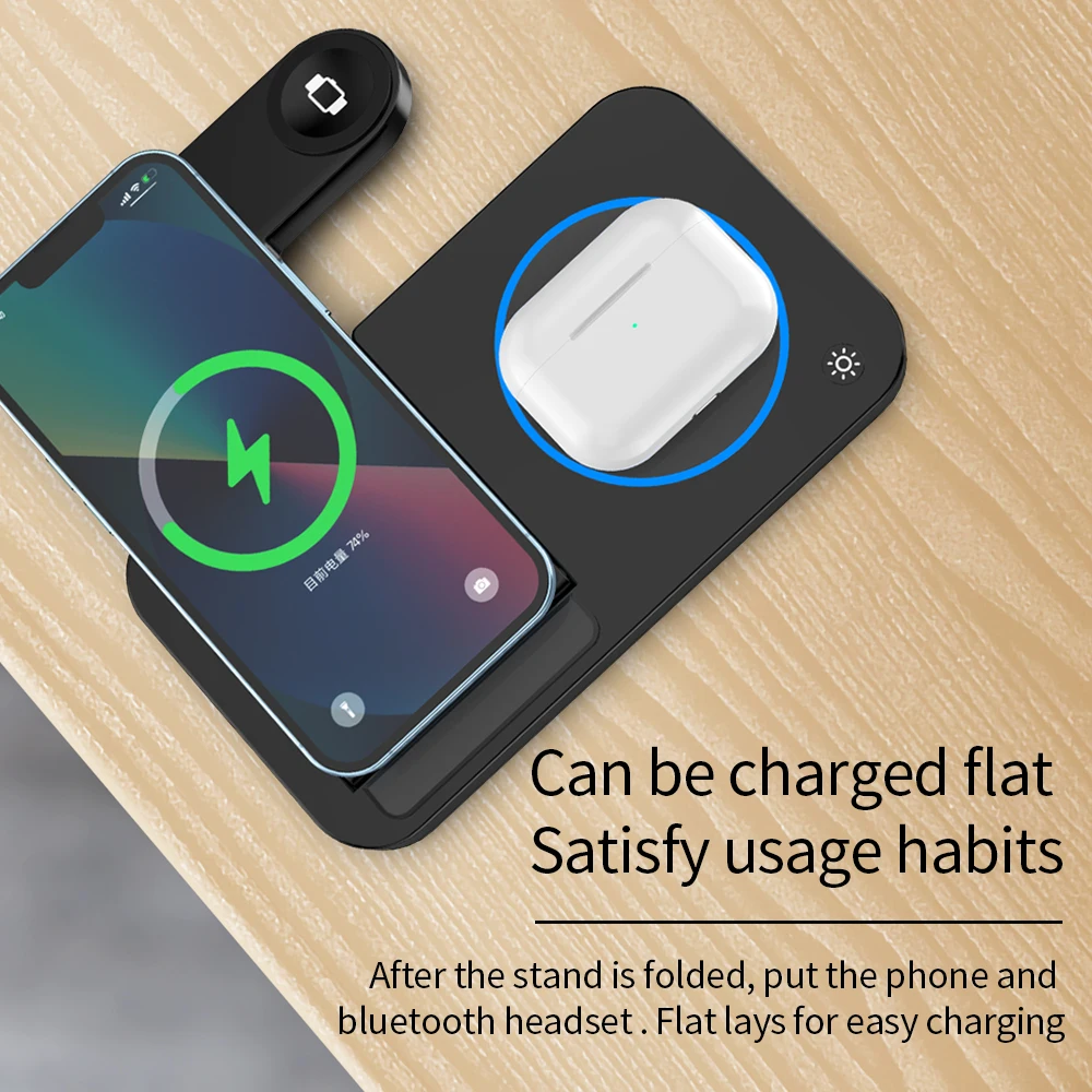 

100 Вт 4 в 1 Складная Беспроводная зарядная станция для iPhone 14 15Pro Apple Watch 7/6 для Samsung Galaxy Watch зарядные устройства 4/3 S22 S21