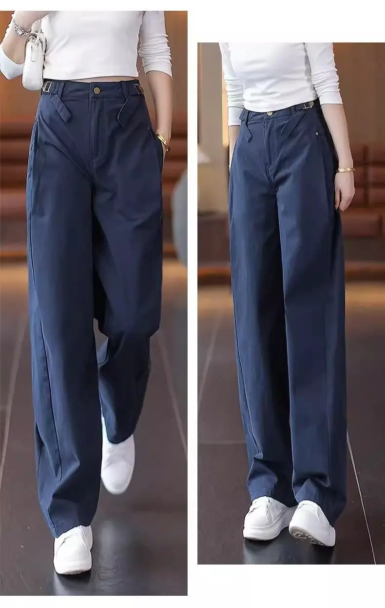 Army Green Wide-Leg Overalls Pants Women Spring Autumn 2026New Drape High Waist Trousers Loose Slim Narrow Straight Pants Female
