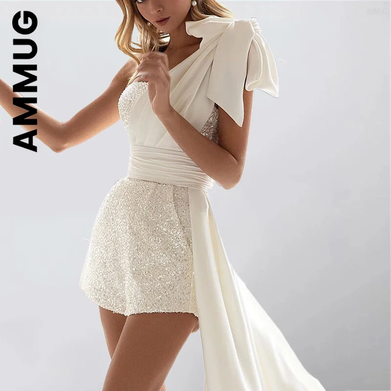 Белое платье на одно плечо пикантное мини-платье с высокой талией модное