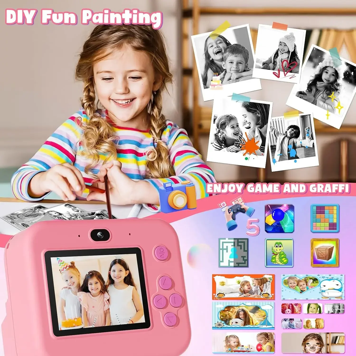 Digital Children Instant Print Camera Video Recording 32G Card Thermal Printing Kids Educational Toy Gift Digital Camera