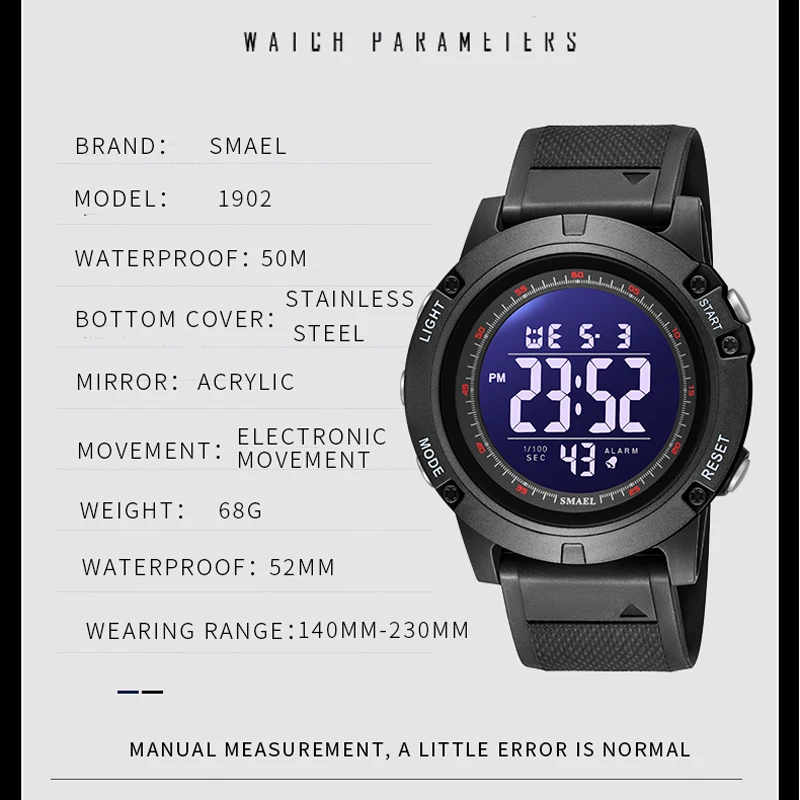 Smael Youth Digital Sport Watches For Men Waterproof Stopwatch Led Electronic Back Light Alarm Wristwatch Male Gifts, Alina Gadgets