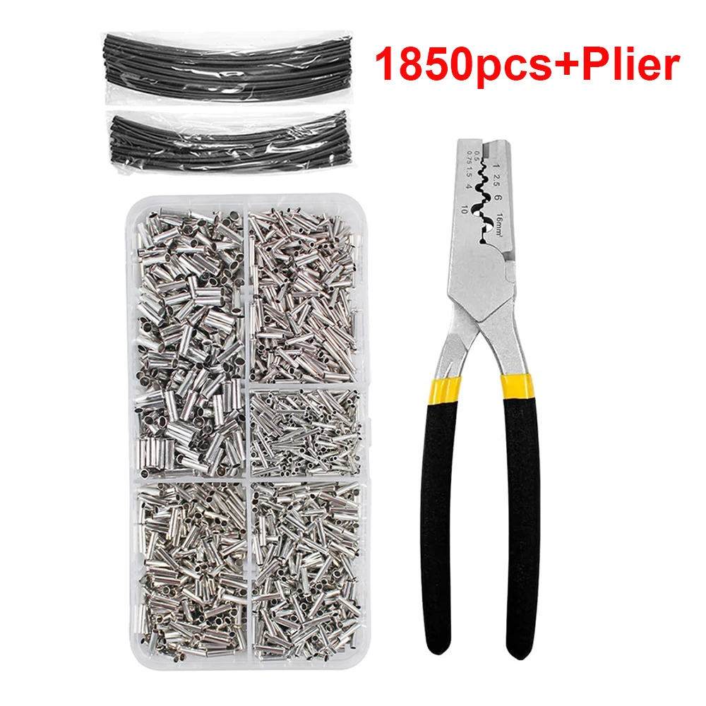 970 stücke Kupfer Verbindungsrohr Draht Joint Kleine Kupfer Rohr Terminal Kabelschuh Schnürsenkel Ferrule Kit Mit Schrumpfschlauch Zange – Detail 4