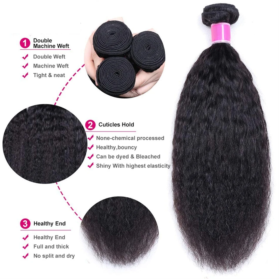 Kinky Straight Human Hair Bundles 8-30 Inch Hair Weave Remy Extensions Yaki Straight 1 3 4 Bundles
