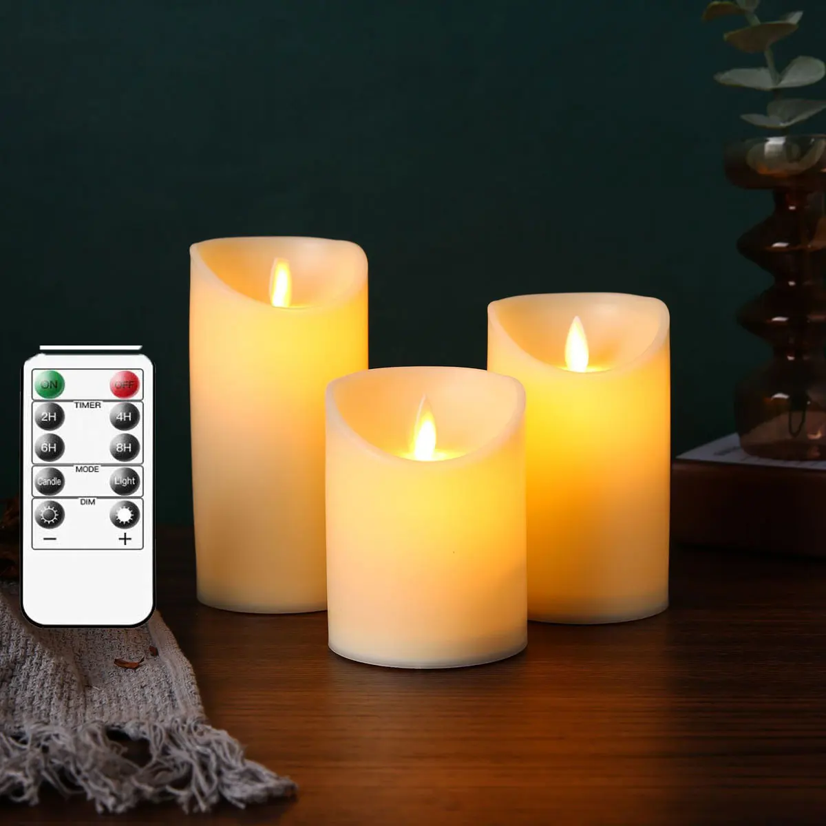 MELTONE Velas Sin Llama Con Control Remoto, Velas LED De Rosa Con Temática De Amor, Calcomanías De Flores, Velas De Vidrio Para El Hogar, Boda, Recámara, Navidad, Primavera, Habitación, Juego De 3