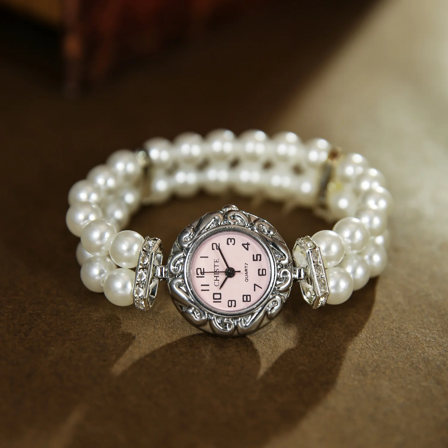 Vintage Doppelreihige Perlen-Armbanduhr mit Elastikband für Kinder Arabisches Digitalzifferblatt Damen Mode Studenten Quarz-Uhren Mädchen Armbanduhr – Detail 18