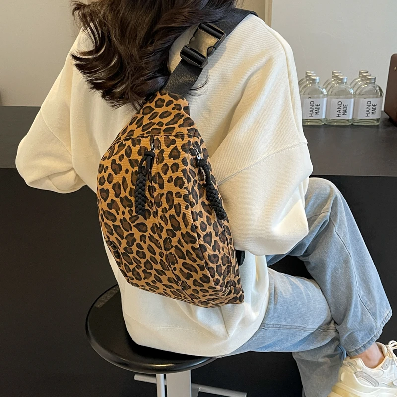 Fashion Leopard Print Waist Chest Crossbody Bag Woman Canvas Belt Bag Female Designer