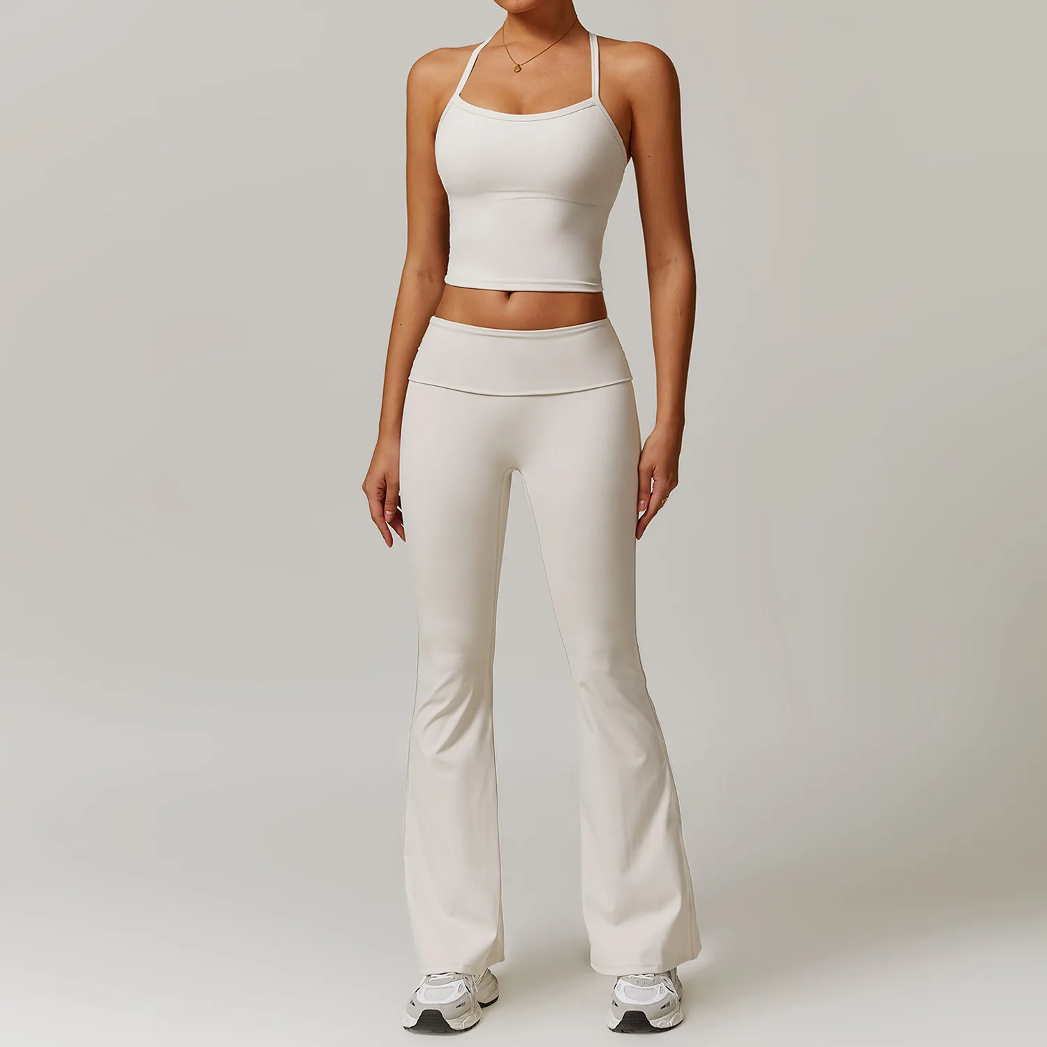 Yoga Set Women's Tracksuit Halter Sport Crop Top High Waist Flare Leggings Fitness Suit Gym Workout Push Up Clothes 2 Piece