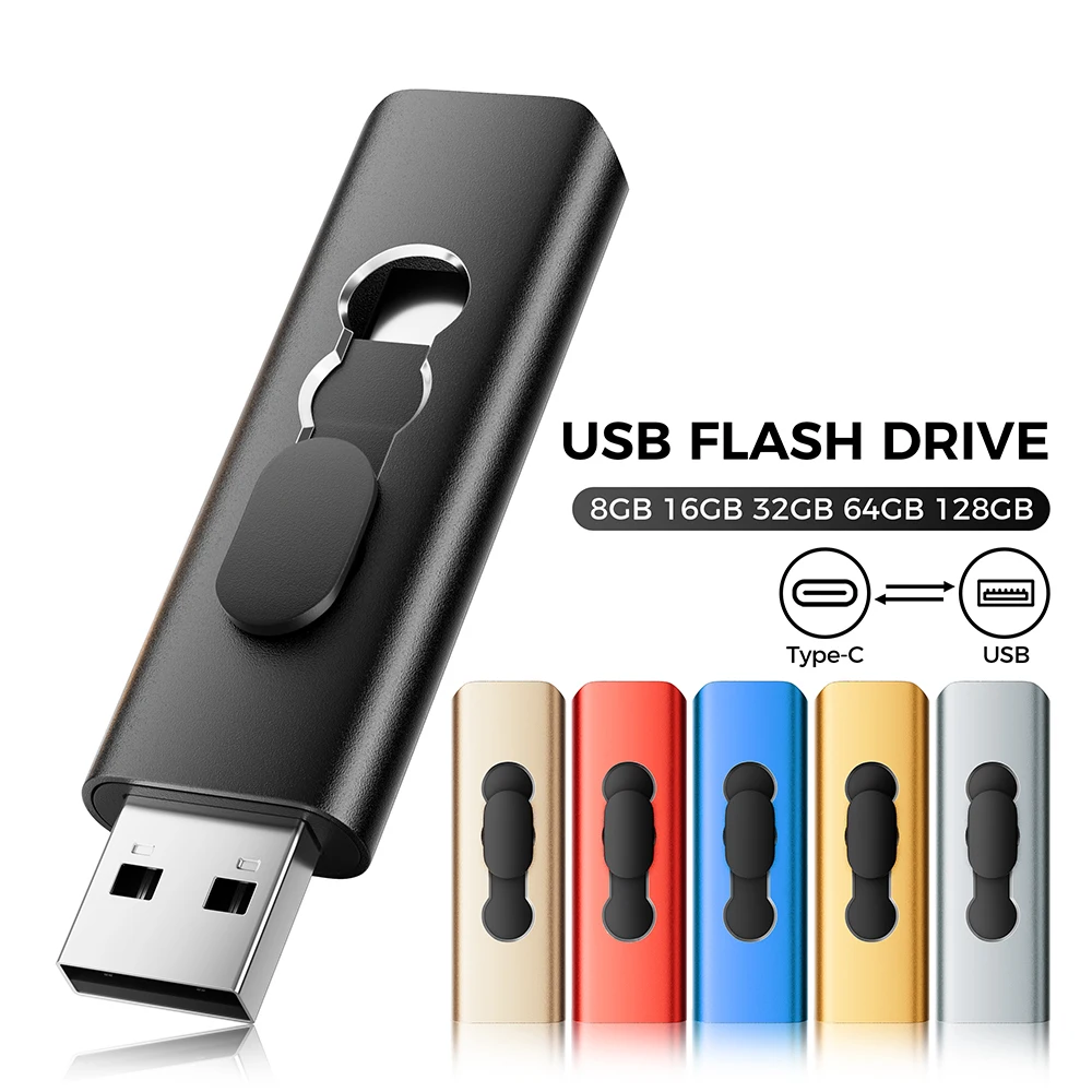 다용도 2-in-1 TYPE-C USB 2.0 플래시 드라이브 메탈 실버 펜 드라이브 미니 휴대용 메모리 스틱 64GB 실제 용량 펜드라이브 U 디스크