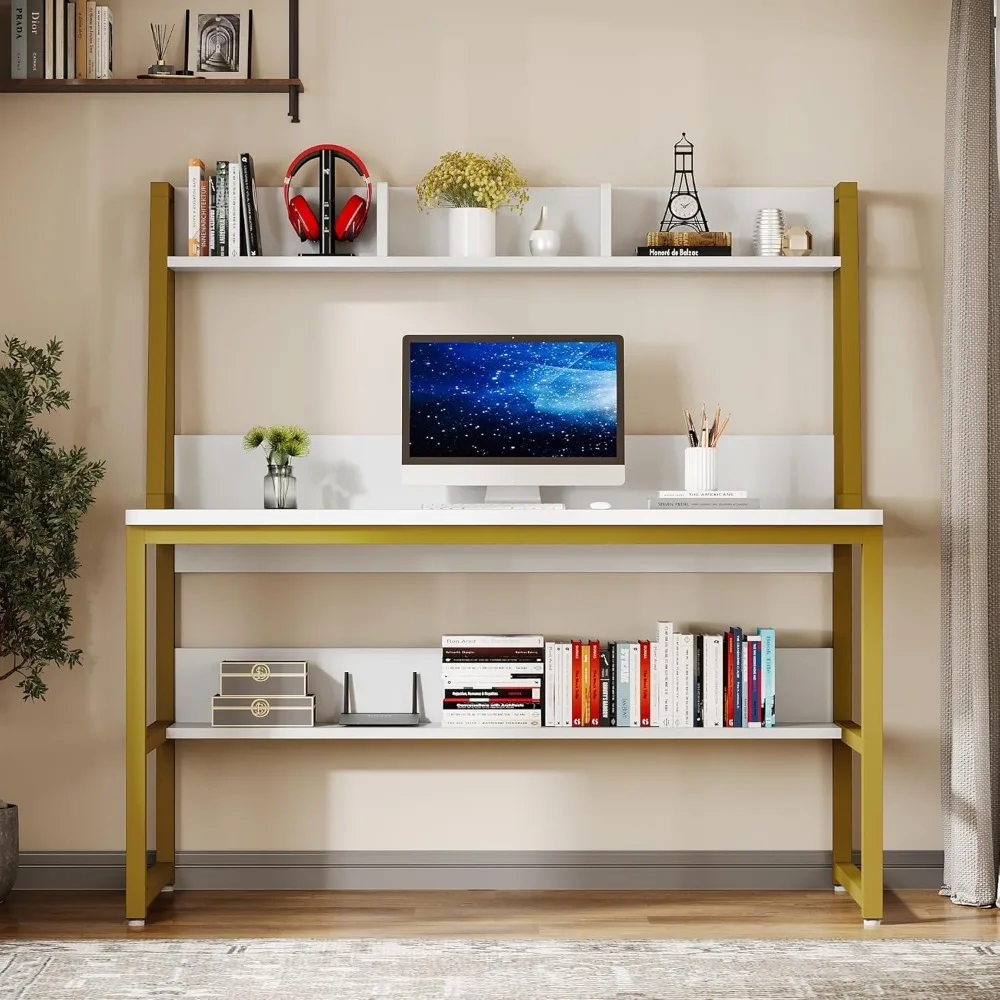 Computer Desk with Hutch, 47 inches Home Office Desk with Space Saving Design with Bookshelf for Small Spaces 4