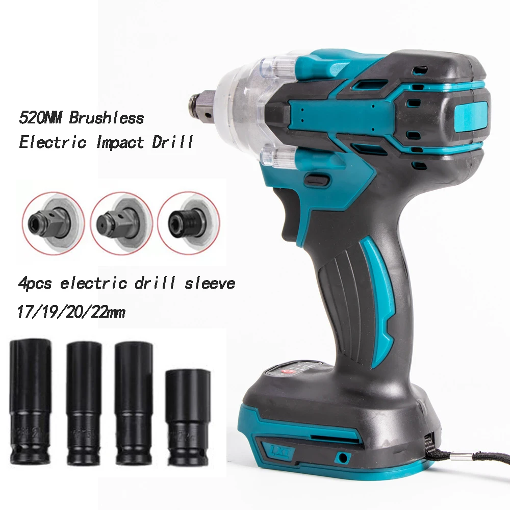 

520N.m Brushless Electric Impact Wrench Cordless Impact Driver with LED Light for 18V Makita Battery Power Tools (Bare Metal)