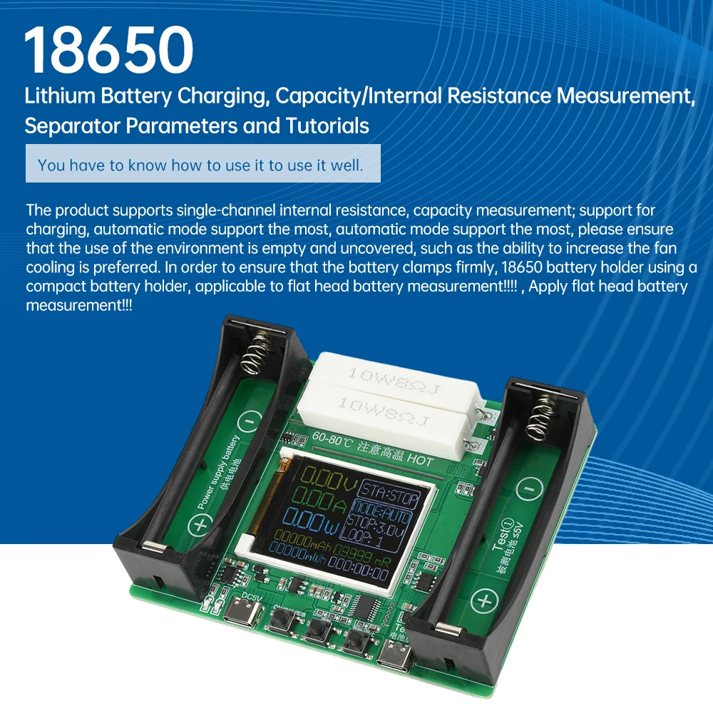 2-Channel 18650 Lithium Battery Capacity Tester MAh MWh Capacity Division Internal Resistance Measuring Module Type-C Tester