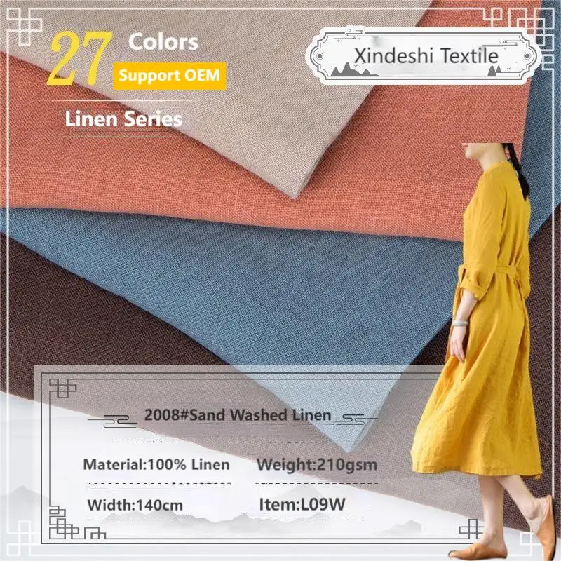 1/2/5M Sand Washed Pure Linen Fabric Spring Autumn Clothing Sewing
